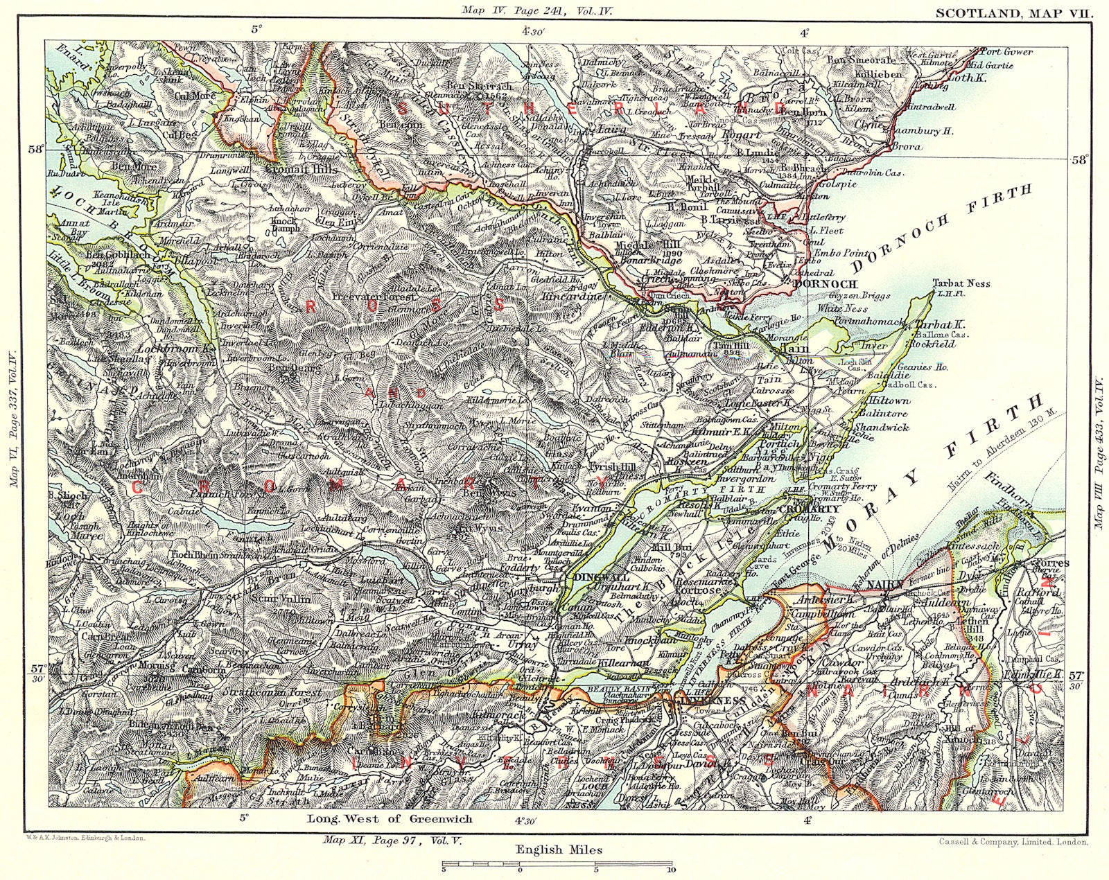 SCOTTISH HIGHLANDS. Ross/Cromarty Moray Firth Inverness Nairn Dingwall  1893 map